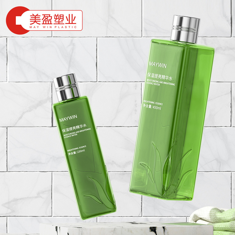 PET材质230ml450ml绿色方形瓶身配银色盖适配护肤精华水包装|undefined