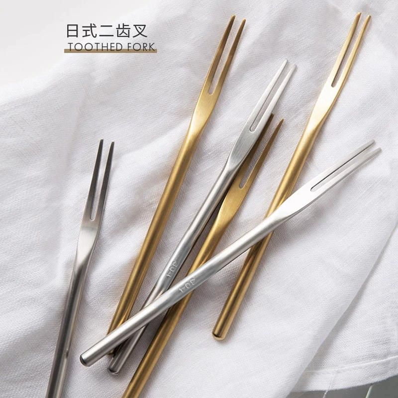 Креативная вилка для фруктов из нержавеющей стали 304, японская вилка для фруктов, шлифованная, с длинной ручкой, вилка для десерта, лунного торта