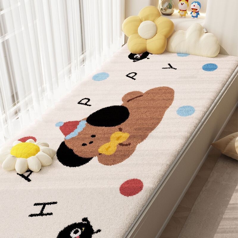 Cute Dog Imitation Cashmere Floor Mat, Balcony Mat, Suitable for All Seasons, Water-Absorbent, Non-Slip Window Sill Mat, Tatami Bay Window Mat