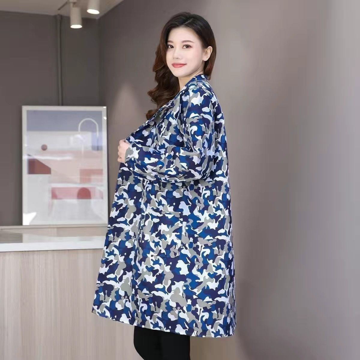 내마모성이 뛰어난 싱글 코트 - 블루 카무플라주(새 업그레이드) 신축성 있는 커프스