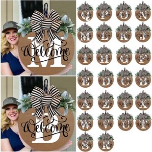 Cross-border new round wooden door hanging number 26 English letters 30cm welcome decorative ornaments