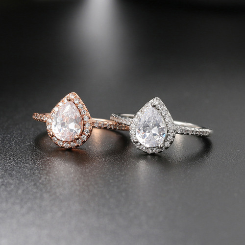 Classic heart-shaped zircon women's engagement ring, real gold-plated micro-set diamond ring, European and American cross-border jewelry wholesale