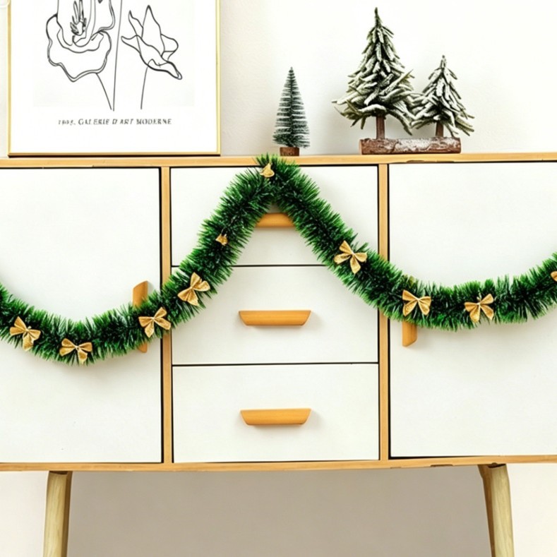 Cinta navideña de 2 metros de color verde oscuro con borde blanco, decoración navideña verde con borde de copo de nieve, 2m de guirnalda navideña.