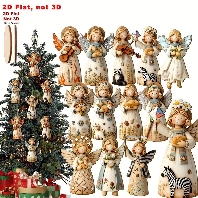 2D flat 12pc super cute and healing angel wooden decorative ornaments, Christmas decorations, New Year gifts, school gifts 2D flat 12pc super cute and healing angel wooden decorative ornaments, Christmas decorations, New Year gifts, school gifts