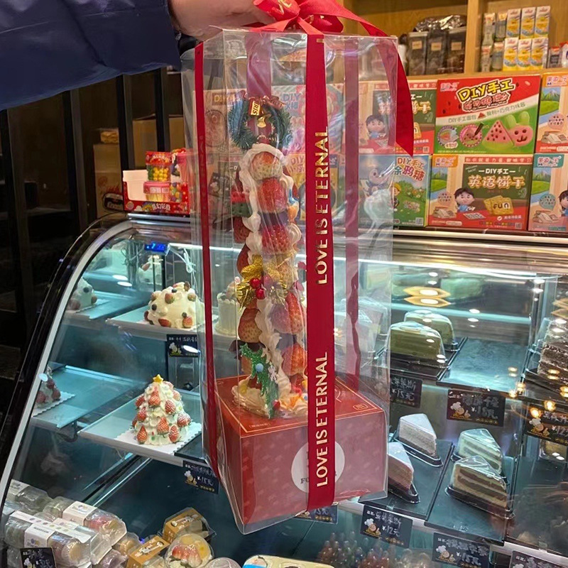 网红新年圣诞节草莓塔包装盒巨巨透明蛋糕盒子加高超特杯外榴莲