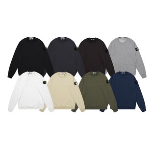Cross-Border Classic Stone Stone Pure Color Round Neck Badge Long-Sleeved Sweatshirt for Men and Women, Same Style Island Couple Correct Version