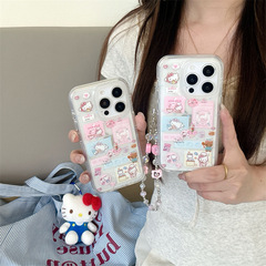 iPhone16 Apple 15ProMax/14 携帯電話ケース 13 女の子に適したファイングリッターステッカーシェフキティチェーン