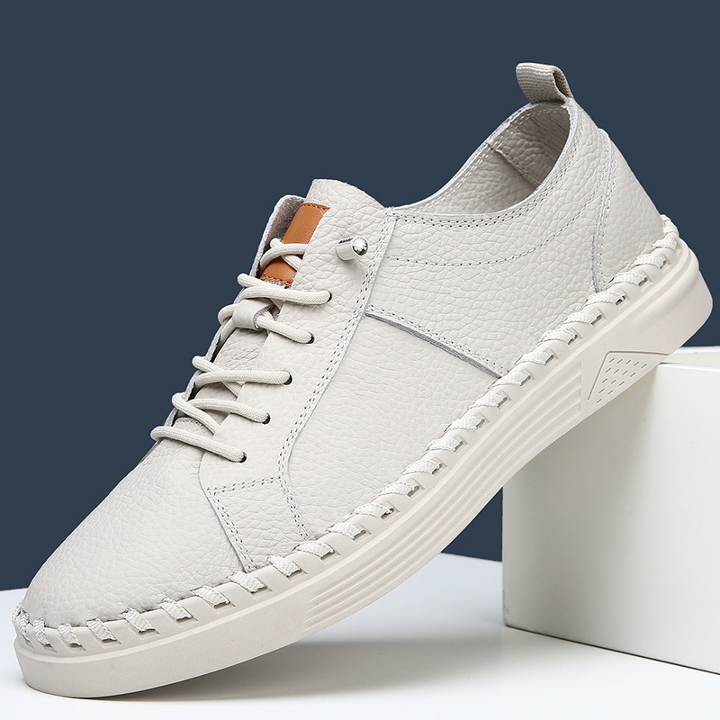 White Shoes for Men 2025 New Style Genuine Leather Handmade Shoes Washed First Layer Cowhide Sneakers Korean Style Niche Soft Sole Casual Shoes
