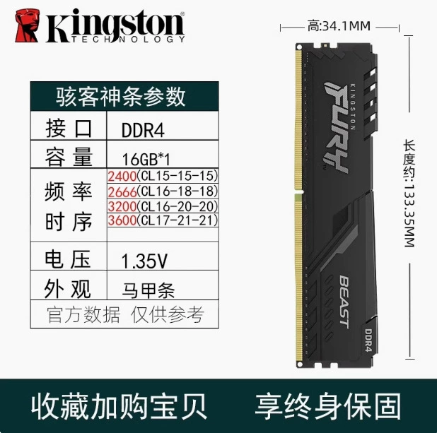 ОЗУ DDR4 для настольных ПК Kingston Fury/Beast, модули 8–32 ГБ, 2133–3600 МТ/с