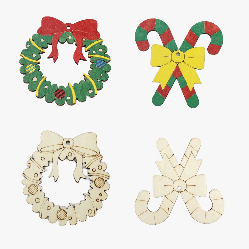 Cross-Border Christmas Decoration Pendant Santa Claus Wreath DIY Wooden Crafts Ornament Simple Perforated Hanging Ornament