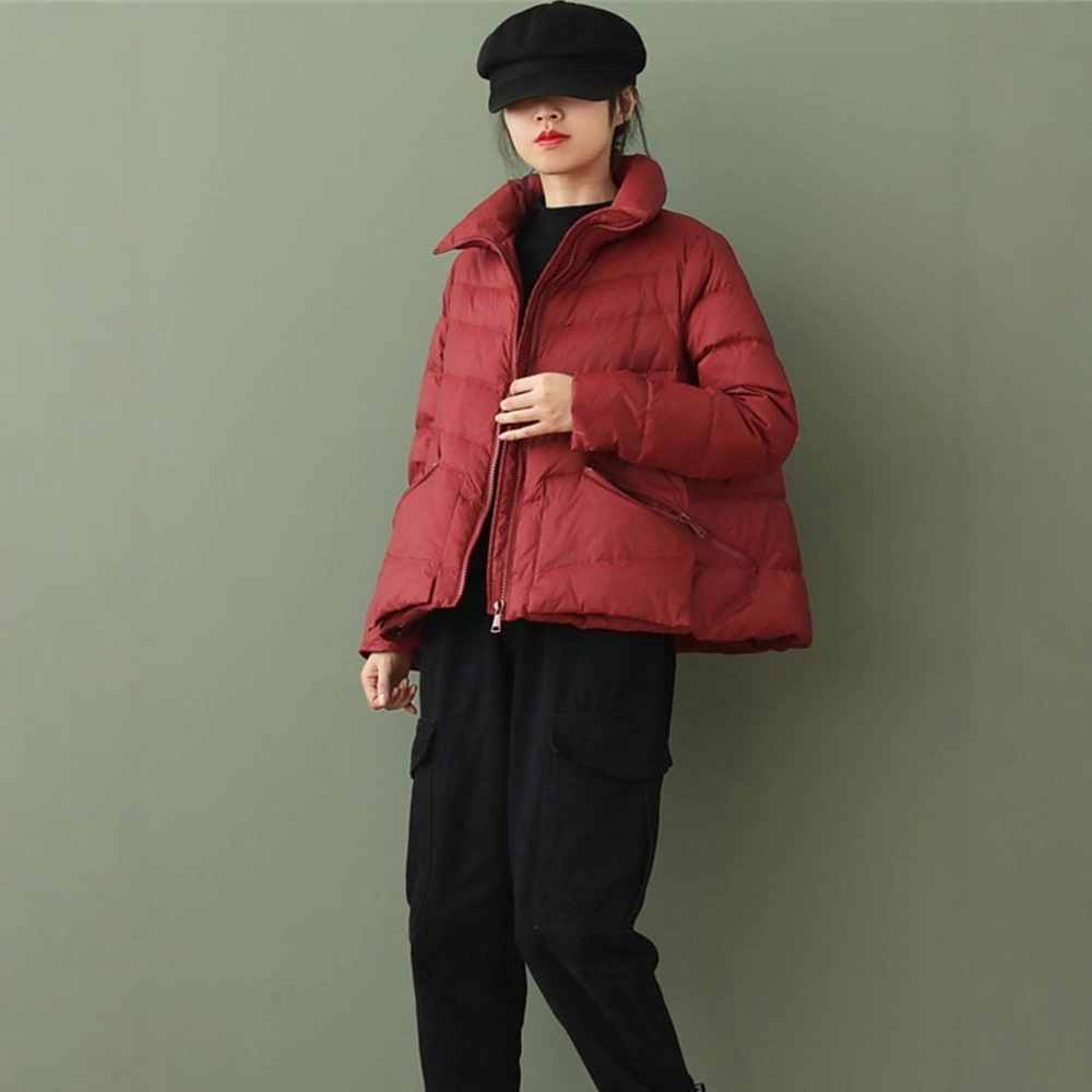 90% White Duck down Jacket for Women, Short Style, Petite, Stylish Cape, A-Line Warm Short Coat, Trendy