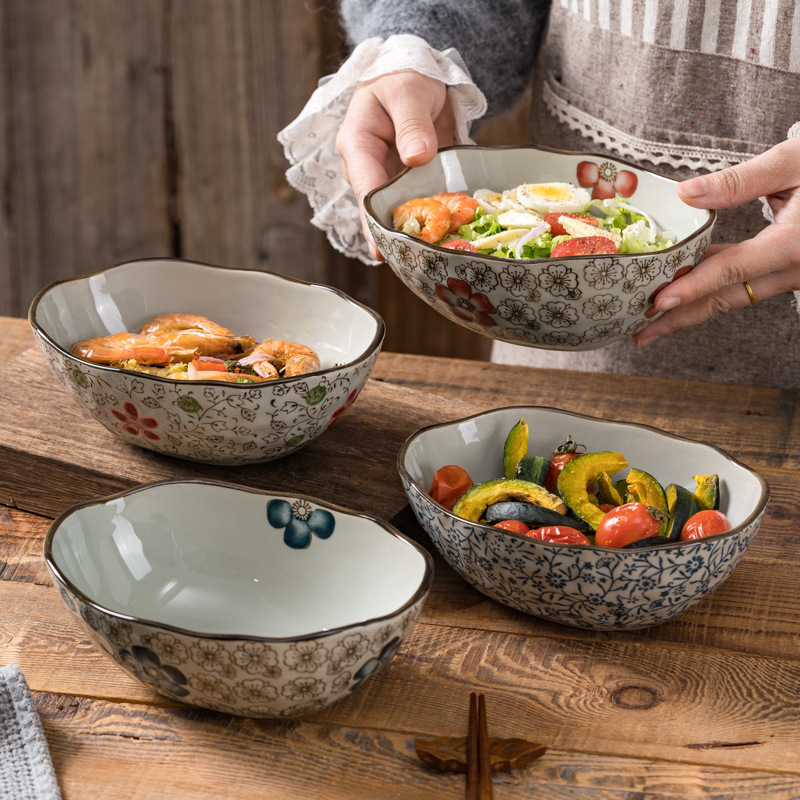 日式陶瓷椭圆深碗菜碗电蒸锅蒸鸡蛋羹碗早餐水果沙拉碗釉下彩旦形