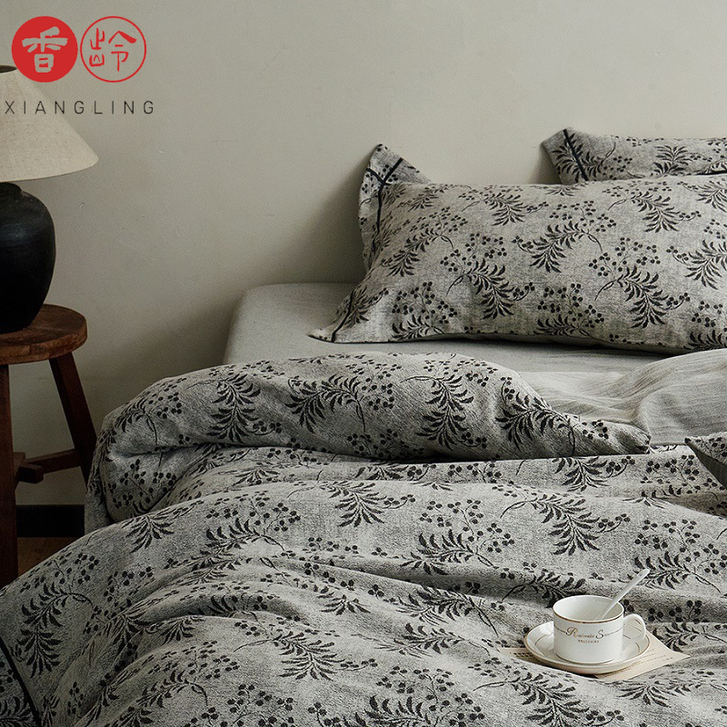 Retro Rustic Cotton and Linen Four-Piece Set Yarn-Dyed Jacquard Soft and Breathable Wabi-Sabi Style Bedding Quilt Cover Bed Sheetss Bedding