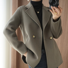 高端双面羊毛大衣女中长款小个子风衣新宽松西装领羊绒呢子短外套