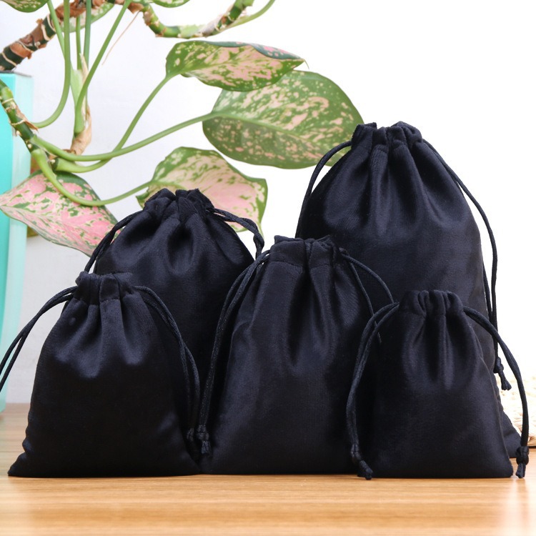 Flocked cordón bolsillo de terciopelo joyería personalizada bolsa de tela pequeña bolsa de tela cerrada bolsa de tela gris