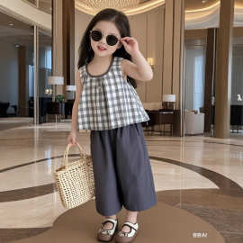 女童套装夏季2025新款洋气儿童装背心阔腿裤两件套女宝宝轻薄夏装