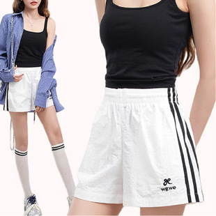 Original fabric ~ hot girls three bars casual pants women 2025 spring and summer a high waist slim American sports short pants
