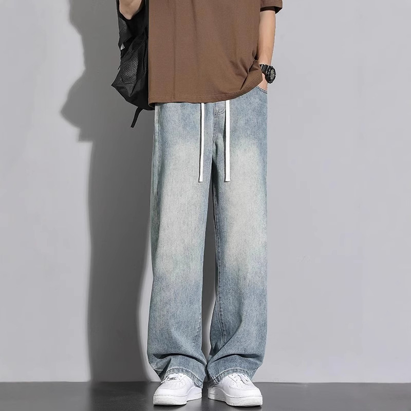 Autumn Men's Jeans with Inner Hem, High-Quality Straight-Leg Pants, Retro High-Street Casual Pants, Loose Vintage Long Pants, Cross-Border