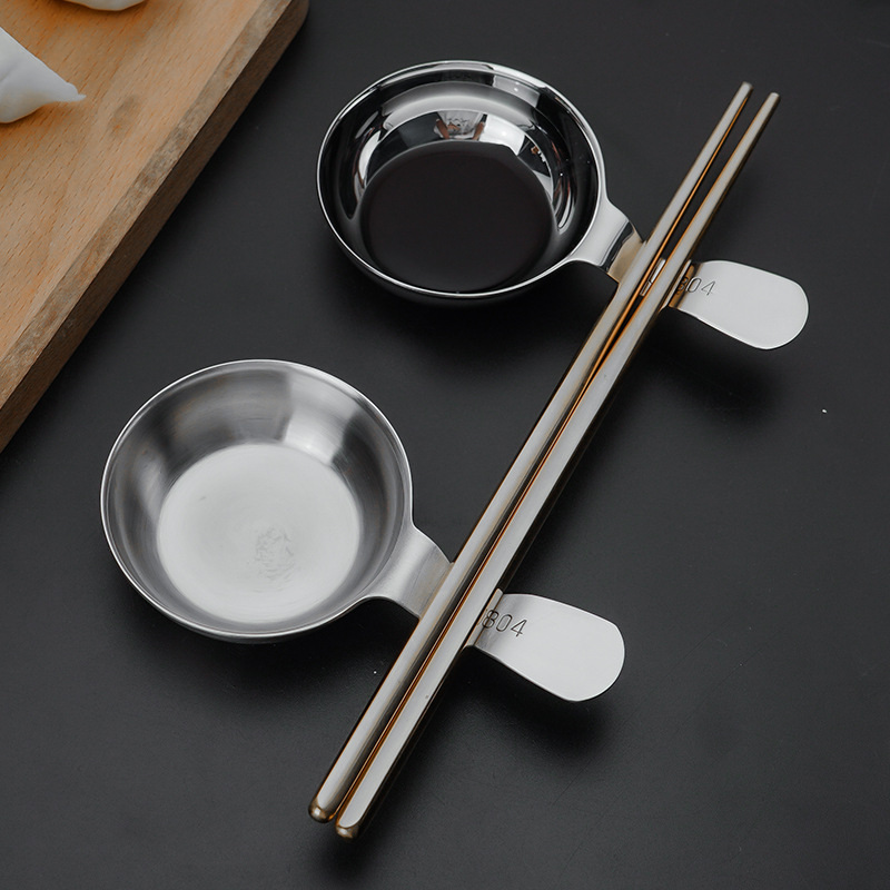 304 Thickened Stainless Steel Creative Sauce Cup with Handle, Chopsticks, Spoon, French Fries Tomato Sauce Dip Tray Gift Wholesale