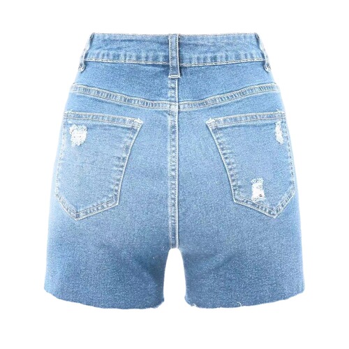 Factory High-Waisted Distressed Elastic Slim-Fit Chic Denim Shorts for Women