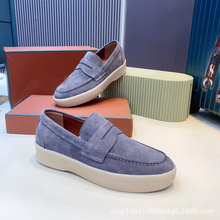 2023秋冬新款欧美风LP高品质休闲男鞋丝光反绒皮圆头厚底浅口懒人