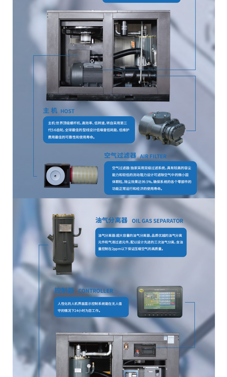 Mobile Screw Air Compressor Manufacturer 7.5/15/22/37/45Kw Industrial-Grade Large Air Compressor