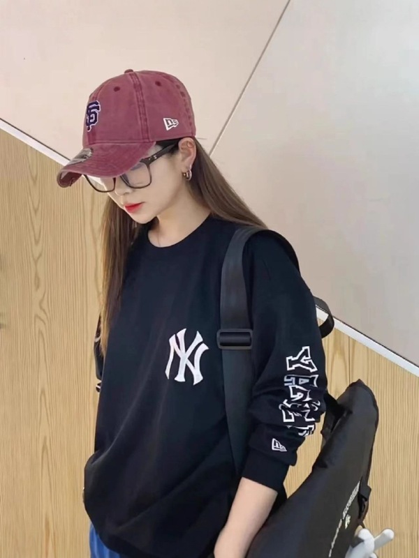 跨境MLB新款纽亦华男女款冰淇淋印花运动宽松圆领长袖T恤套头卫衣|undefined