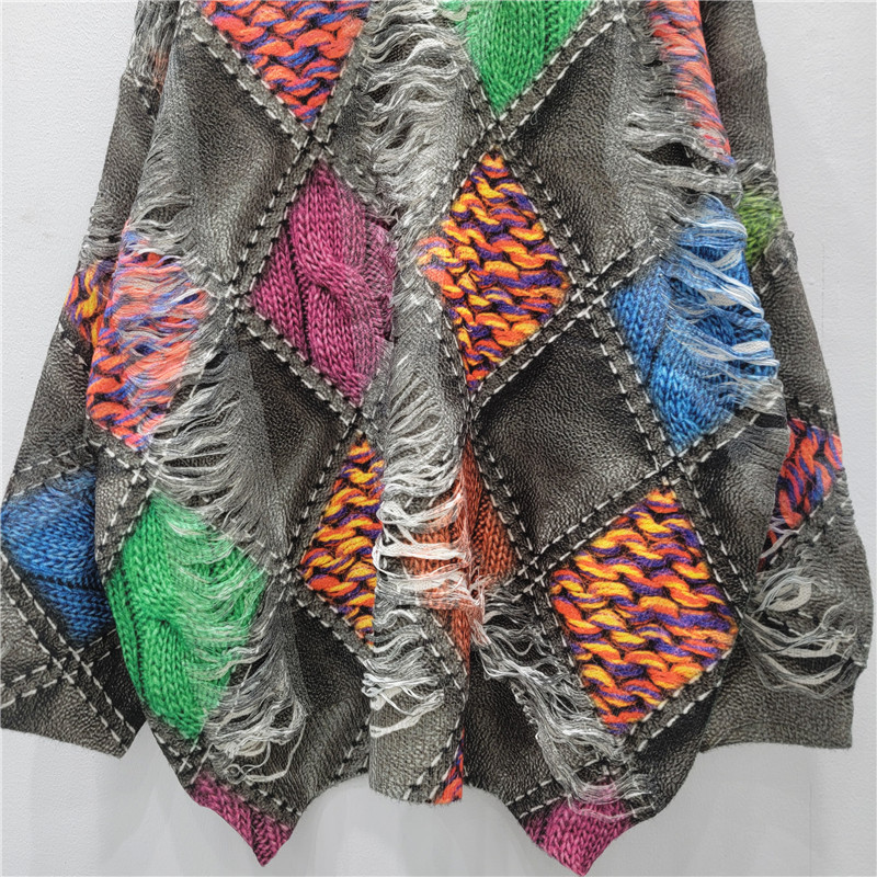 2025 otoño y invierno nuevo estilo coreano temperamento casual impresión de colores de contraste vintage blusa de punto tendencia delgada ropa de mujer