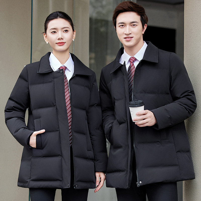 Black Mid-Length down Jacket for Women, Winter Thickened Professional Workwear for Gold and Jewelry Stores, Cotton Coat