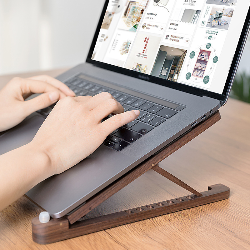 Laptop Stand Wooden Folding Portable Lift Stand Adjustable Computer Cooling Elevated Stand