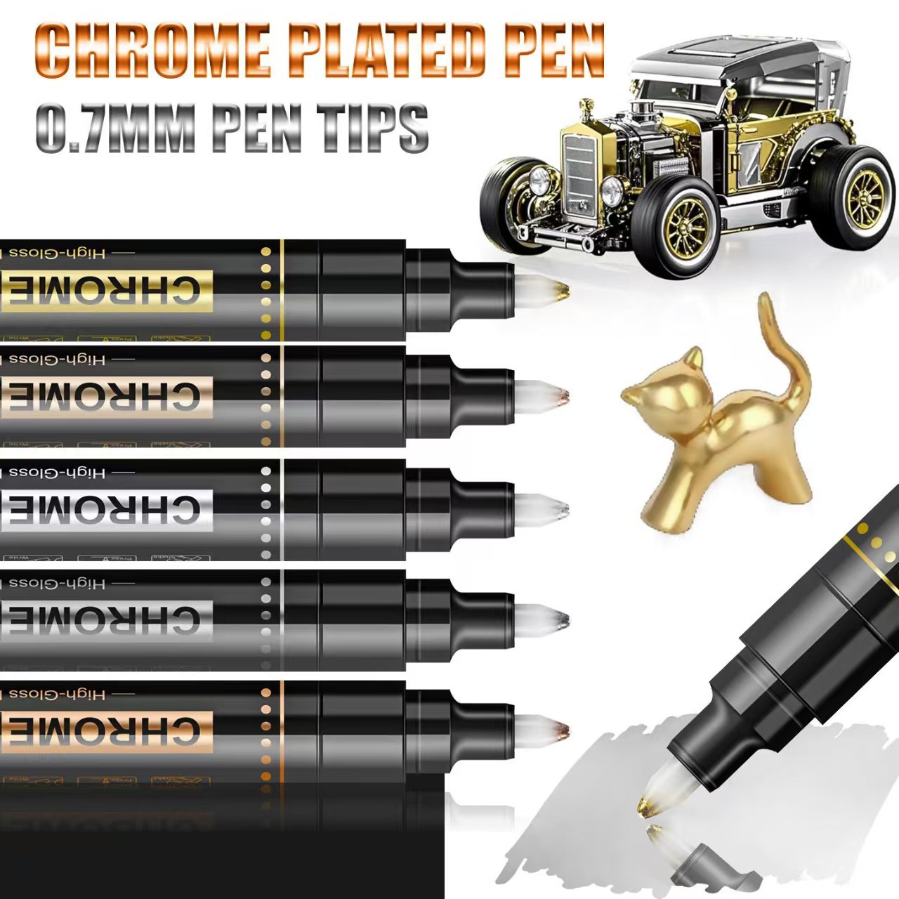 High-Gloss Mirror Metal Chrome-Plated Pen for Model Figures, Gundam Models, Car Tire Touch-Up Pen, Waterproof Non-Fading Paint Pen