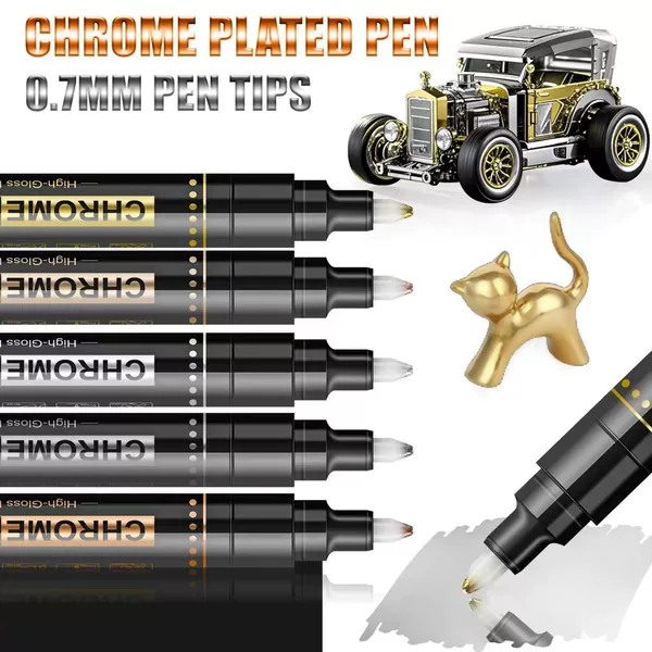 High-Gloss Mirror Metal Chrome-Plated Pen for Model Figures, Gundam Models, Car Tire Touch-Up Pen, Waterproof Non-Fading Paint Pen