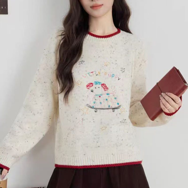 Muyiyi Christmas and New Year Outfit: Loose Sweater with Cartoon Embroidered Puppy Knitwear for Women in Winter Muyiyi Christmas and New Year Outfit: Loose Sweater with Cartoon Embroidered Puppy Knitwear for Women in Winter