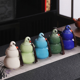 Gourd Ceramic Tea Cans Mini Boutique Small Portable Geyao Tea Storage Tanks Multifunctional Sealed Tanks Wholesale