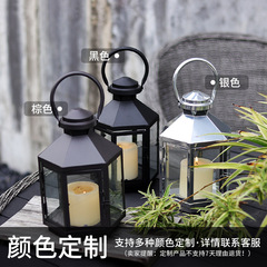 歐式燭台簡約戶外玻璃防風鐵藝落地馬燈風燈拍攝道具庭院裝飾品