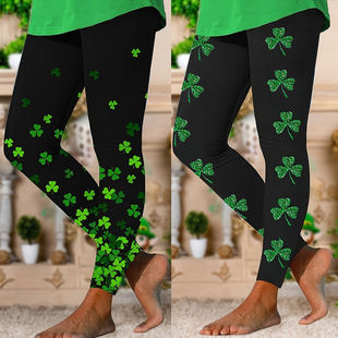 Cross-border Amazon European and American Women's Spring and Summer New Elegant Elegant Green Printed plus size Bottoming Tights