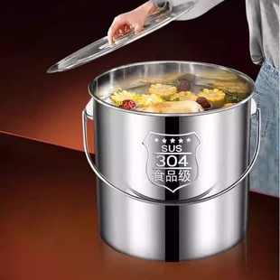 304 Stainless Steel Water Bucket Portable Ice Bucket Kindergarten Soup Bucket with Lid Oil Storage Bucket Household Kitchen Canteen Oil Bucket