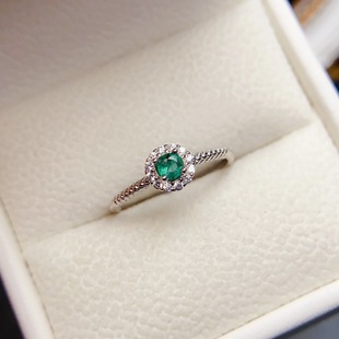 Factory wholesale explosions natural emerald ring S925 silver inlaid main stone 3*3 selling Europe and the United States a generation of hair