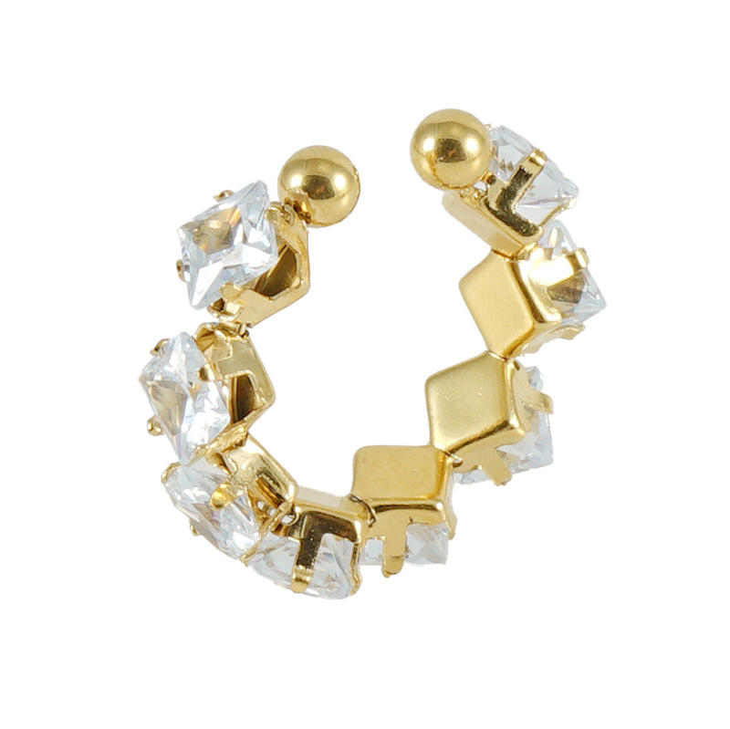 Anillo cuadrado de circón de moda europea y americana de acero inoxidable transfronterizo INS estilo diseño titanio acero 18K diamante-incrustado anillo abierto hembra