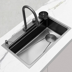 Chenlu handmade basin 304 stainless steel nano black gold steel dishwashing basin embossed millet grain sink under counter basin