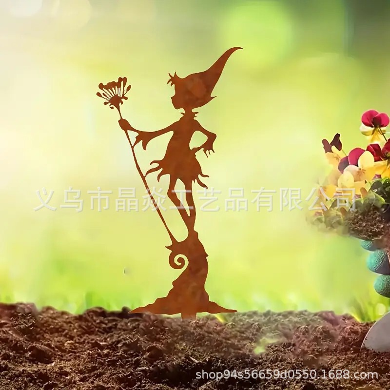 跨境爆款锈色金属插件创意壁饰花园装饰地插复古做旧铁艺剪影壁画|undefined