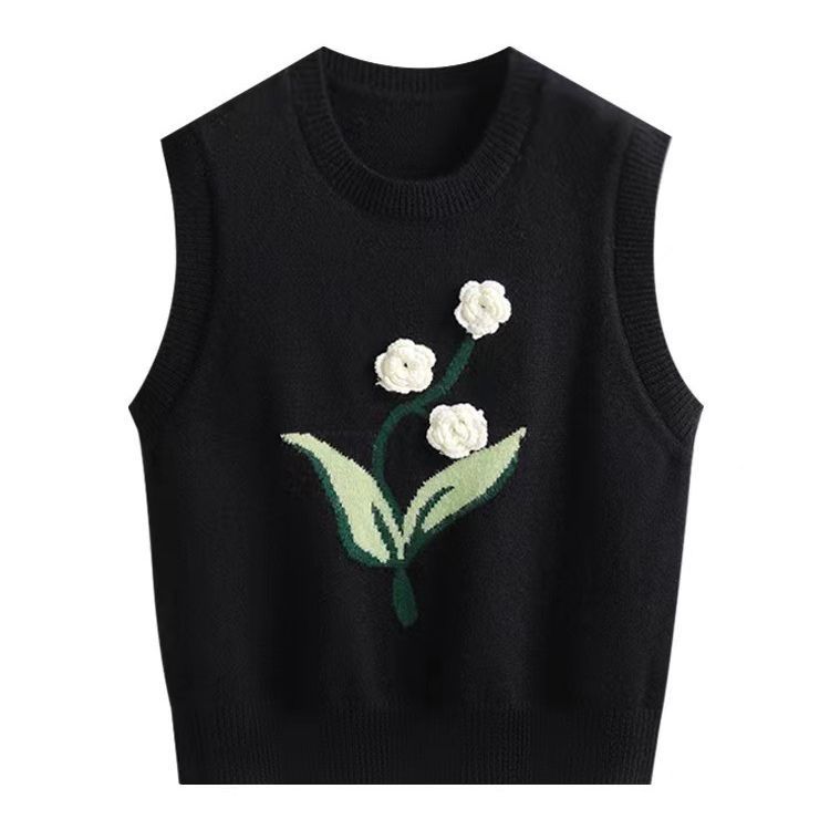 24 Dongpuyuan suave estilo coreano flor tridimensional chaleco de punto para mujeres 2024 mañana image 6