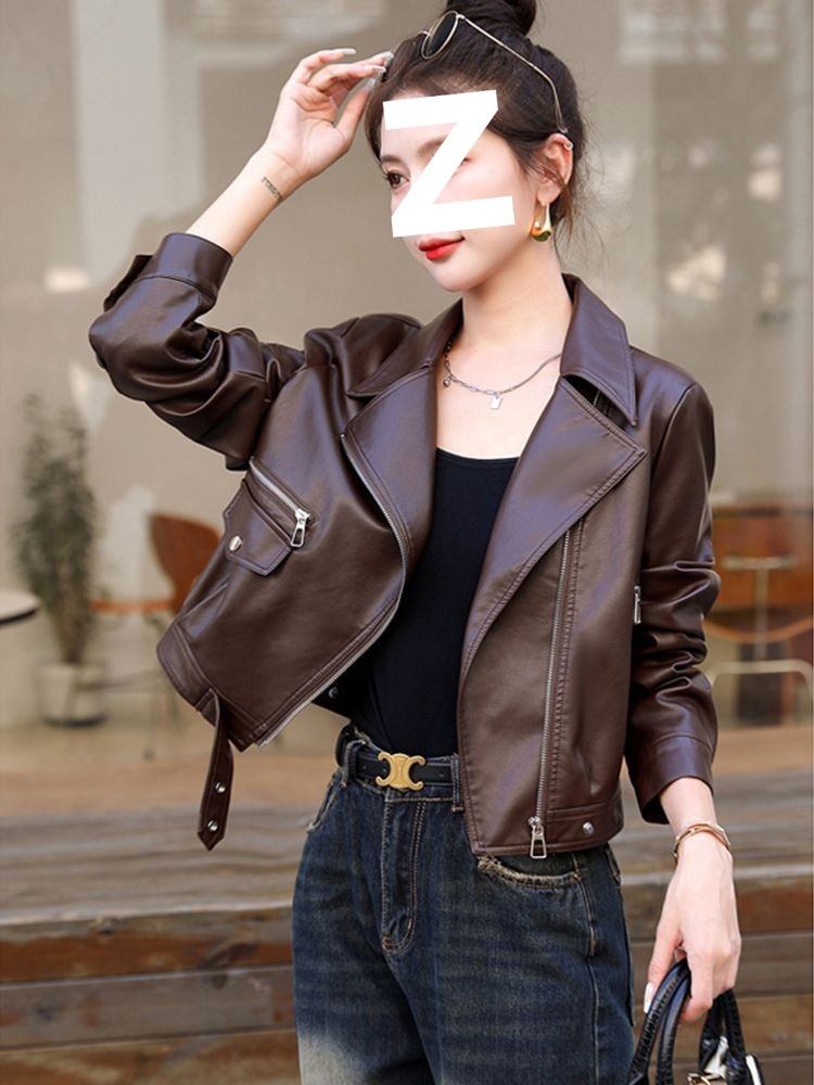 2025 Spring and Autumn New Leather Jacket Women's Short Motorcycle Suit Casual Small Pu Leather Suit Collar Jacket Manufacturer
