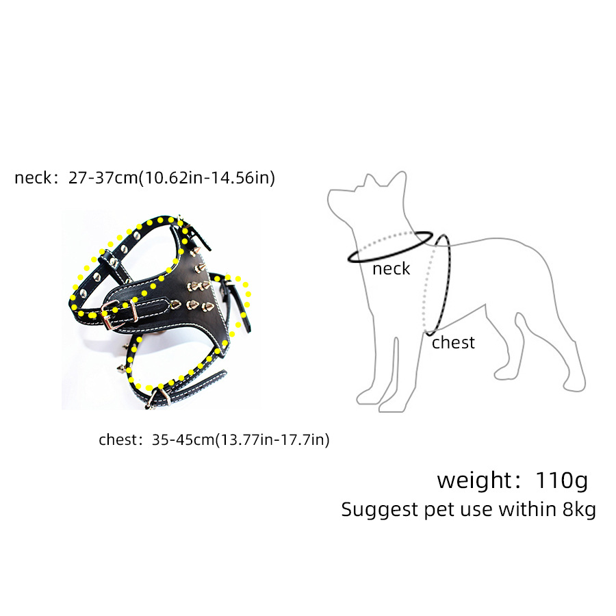 Adjustable Dog Camisole Stylish Studded Leather Leash - Black