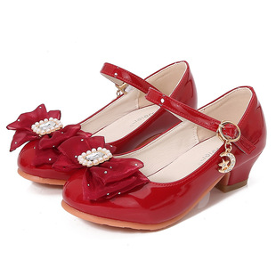 Girls High Heels Spring and Autumn New Children's European and American Princess Shoes Baby Leather Shoes Large Children's Single Shoes Soft Sole Shoes