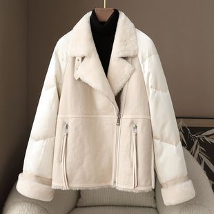 A small amount of clothing 2025 spring new sheepskin one-piece stitching goose down clothing women's casual coat fashion fur
