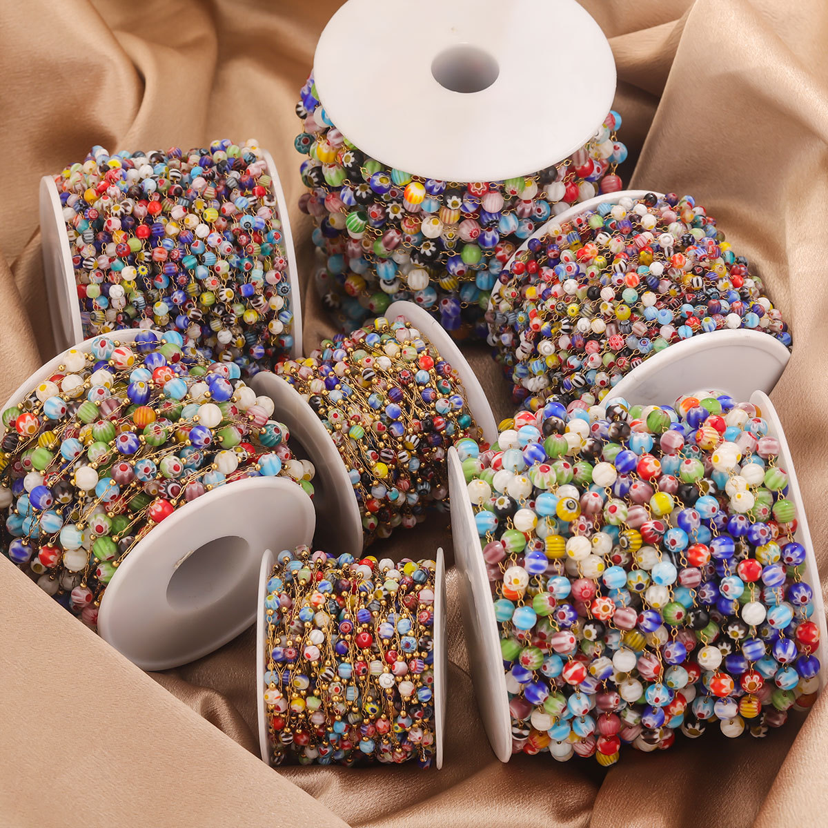 Nuevo cross-border de acero inoxidable flores de piedra de vidrio cadena de cristal colorido collar DIY accesorios de joyería de pulseras