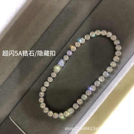 锆石手链网球链欧美轻奢时尚高级钛钢饰品不锈钢爪链方糖排钻叠戴