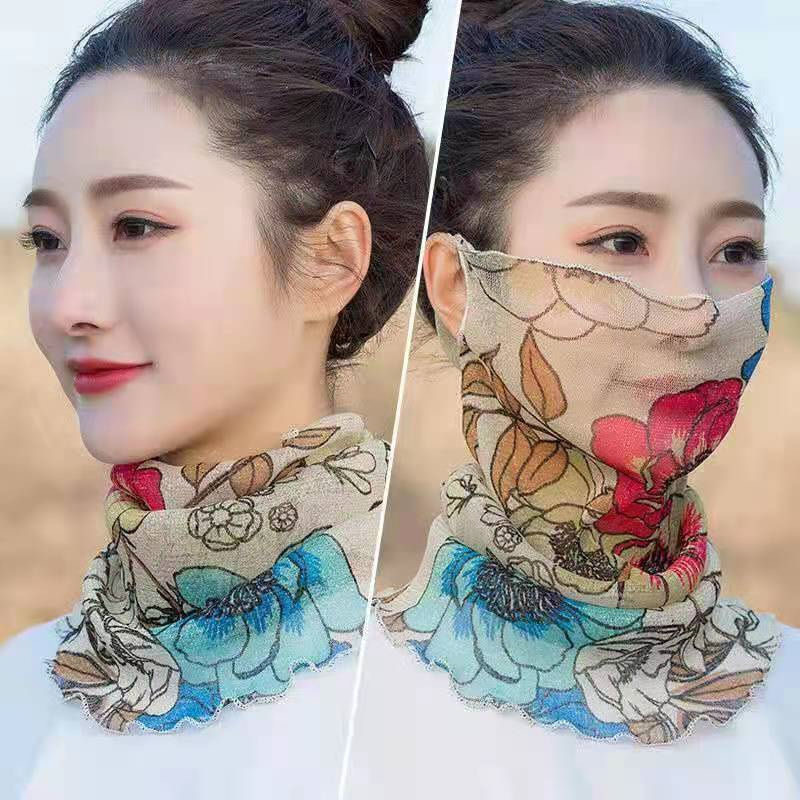 Sun Protection Veil Summer Women's Summer Silk Scarf Thin Mask Mask Sunshade Full Face Neck Cover Ear Hanging Neck Scarf Outdoor
