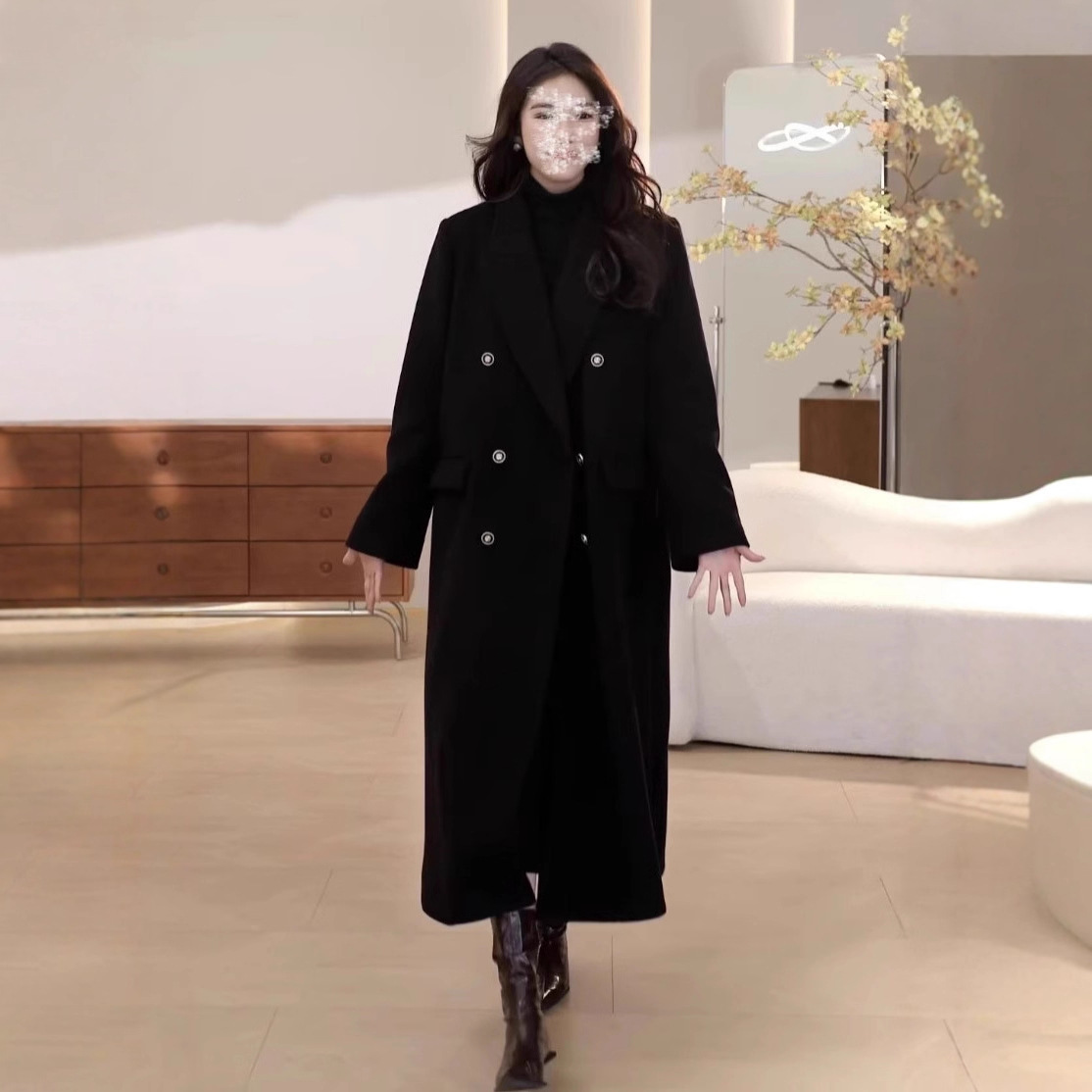 In Stock 6657 Slightly Plus-Size Mid-Length Over-The-Knee Woolen Coat for Tall Women, New Autumn and Winter Woolen Coat for Socialites